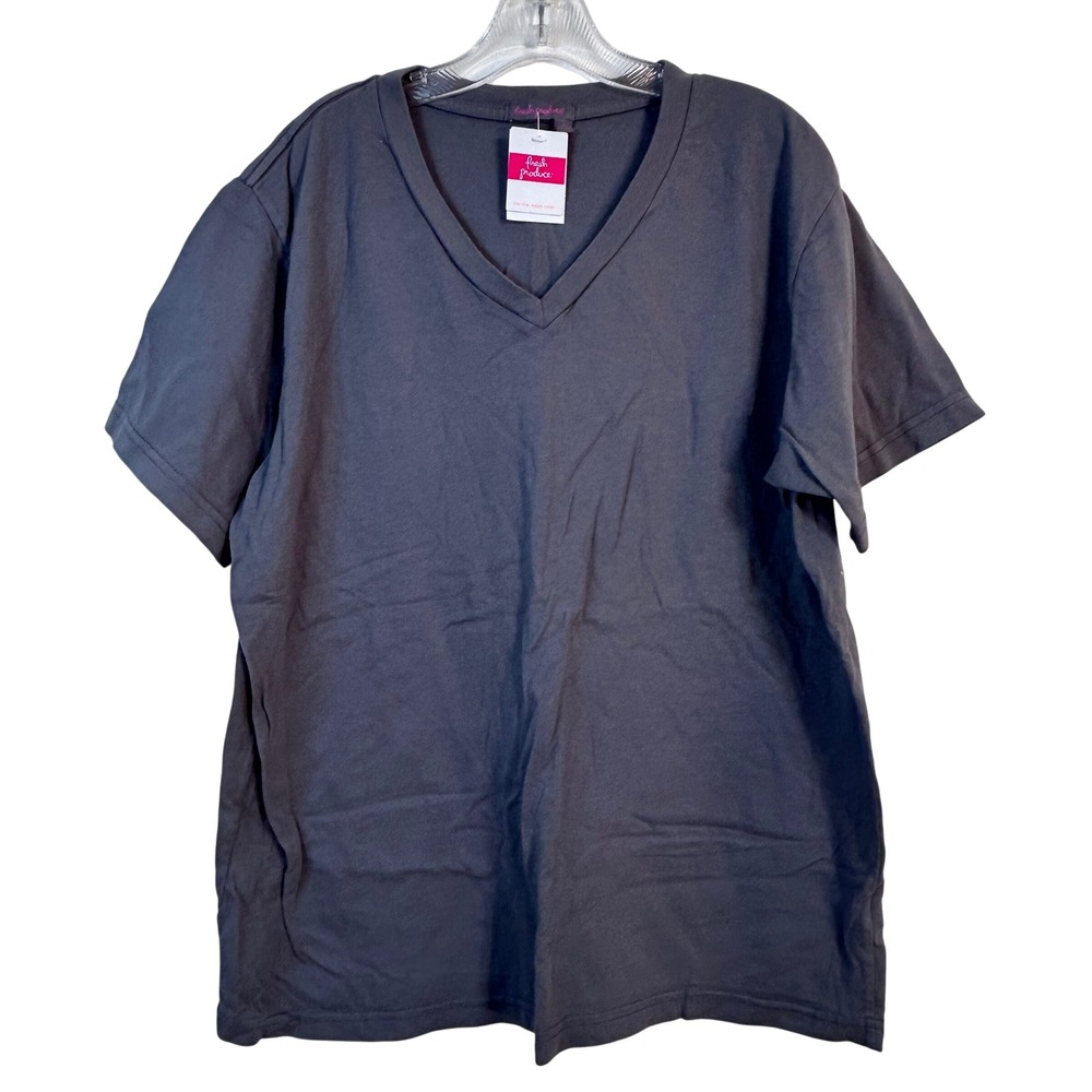 Fresh‎ Produce Womens V-Neck T-Shirt Oyster Grey Cotton Short Sleeve Large